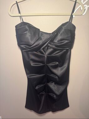 ARDEN B Satin Ruched Black Slip Dress